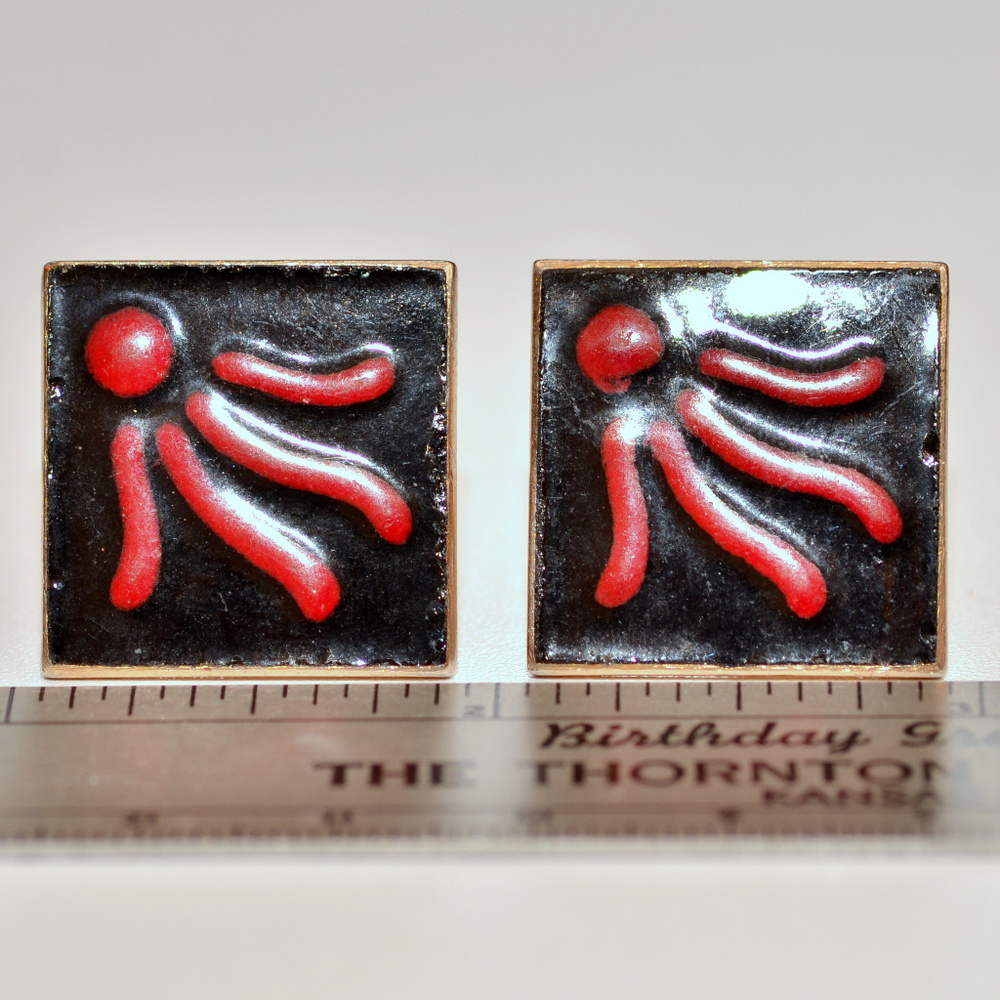 vintage red black enamel sun symbol ray cuff links